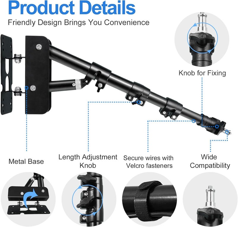 EMART Ring Light Wall Mount Boom Arm, Adjustable 42in/106cm Mounted Overhead Stand, 180°Rotation Heavy Duty Triangle Bracket Mounting Bar for Camera, Photography Lighting, Barber Led Lamp - Image 5